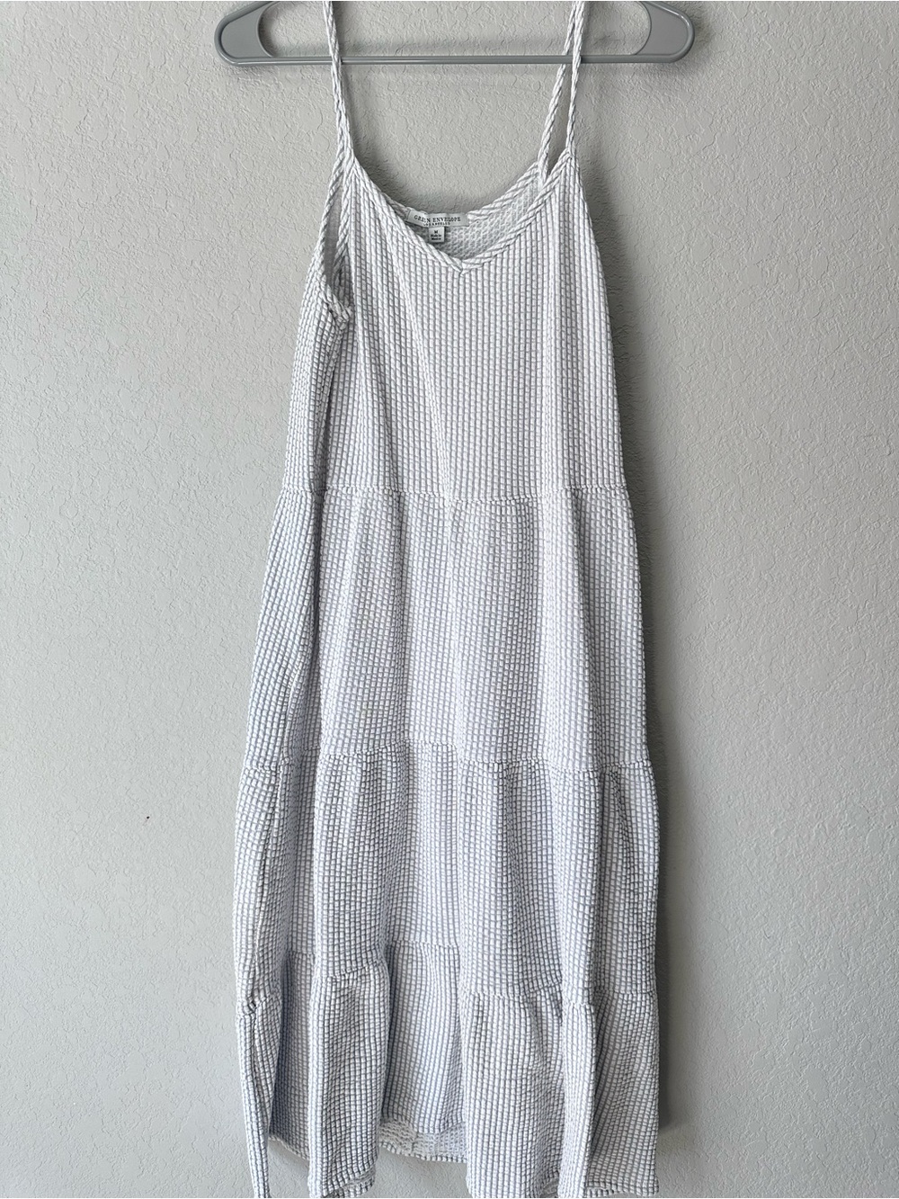Green Envelope White Seersucker Tiered Maxi Dress